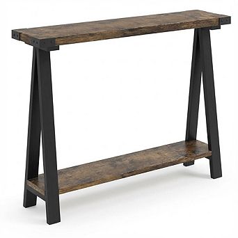 IDEALHOUSE Rustic Console Table with Open Shelf & V-Shape Metal Legs