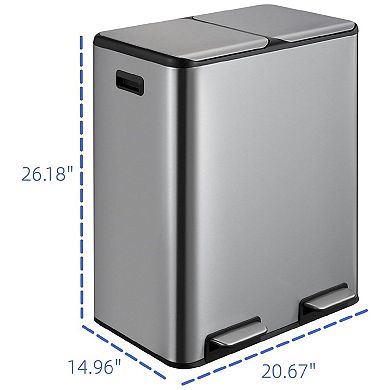 Trash Can with Lid, 60L/16 Gal Pedal Stainless Steel Double Trash Can Kitchen Recycling