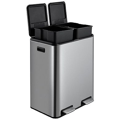 Trash Can with Lid, 60L/16 Gal Pedal Stainless Steel Double Trash Can Kitchen Recycling