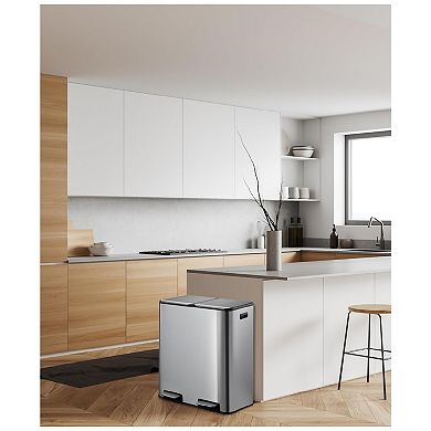 Trash Can with Lid, 60L/16 Gal Pedal Stainless Steel Double Trash Can Kitchen Recycling