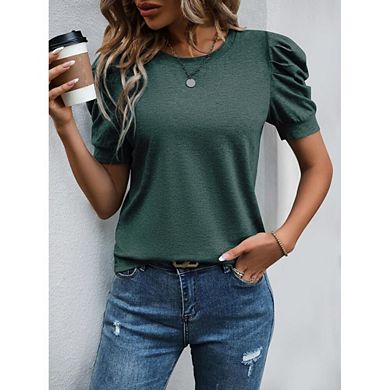 Women's Puff Short Sleeve T Shirts Crew Neck Casual Summer Vacation Tops