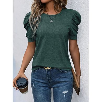 Women's Puff Short Sleeve T Shirts Crew Neck Casual Summer Vacation Tops