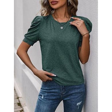 Women's Puff Short Sleeve T Shirts Crew Neck Casual Summer Vacation Tops