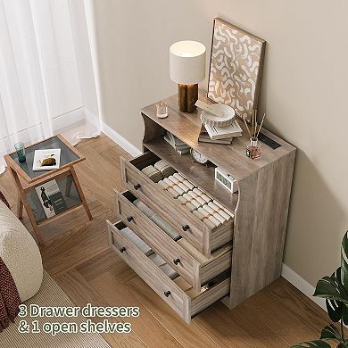 ANIXOL 3-Drawer Wood Dresser with Charging