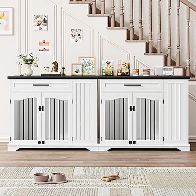 Furniture Style Dog Crate with Drawer and Feeding Station