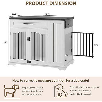 Furniture Style Dog Crate with Drawer and Feeding Station