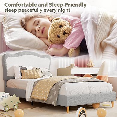 ANIXOL Kids Upholstered Bed Frame with Scallop Headboard