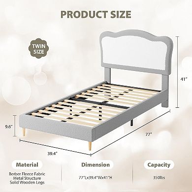 ANIXOL Kids Upholstered Bed Frame with Scallop Headboard