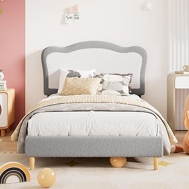 ANIXOL Kids Upholstered Bed Frame with Scallop Headboard