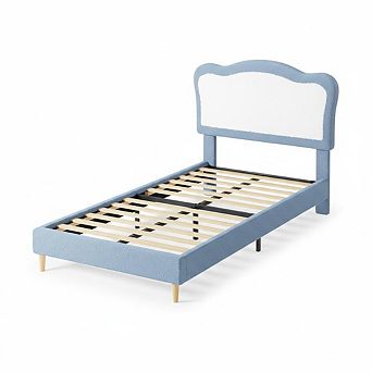 ANIXOL Kids Upholstered Bed Frame with Scallop Headboard