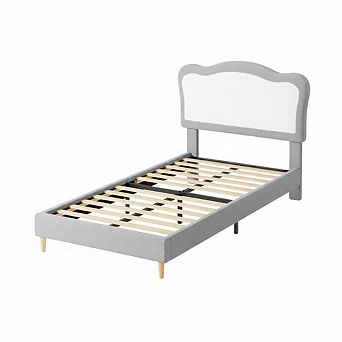 ANIXOL Kids Upholstered Bed Frame with Scallop Headboard