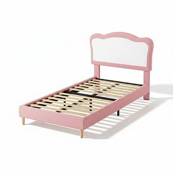 ANIXOL Kids Upholstered Bed Frame with Scallop Headboard