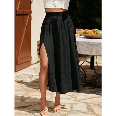 Women's Casual High Waist Split Skirts Elegant Work Office Summer Midi Skirt