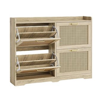Rattan Shoe Cabinet with 4 Flip Drawers
