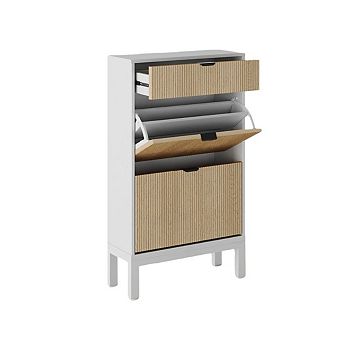 Farmhouse Slim Shoe Cabinet with 2 Flip Drawers and Metal Legs