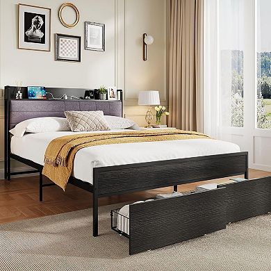 ANIXOL Full Metal Platform Bed with Storage Drawers