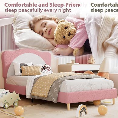 ANIXOL Kids Upholstered Platform Bed with Rounded Headboard