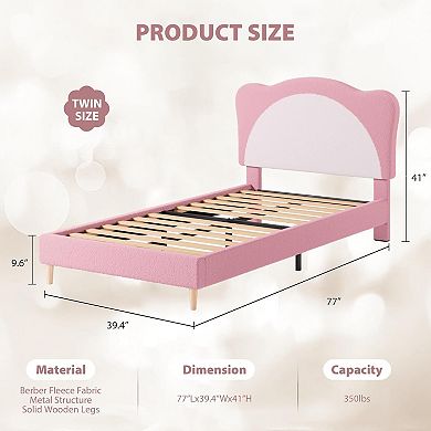 ANIXOL Kids Upholstered Platform Bed with Rounded Headboard