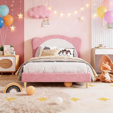 ANIXOL Kids Upholstered Platform Bed with Rounded Headboard