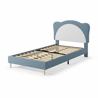 ANIXOL Kids Upholstered Platform Bed with Rounded Headboard