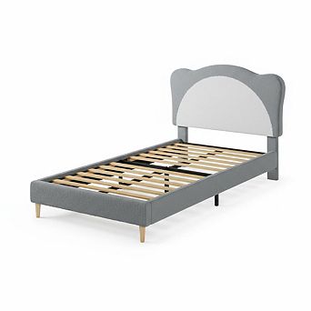 ANIXOL Kids Upholstered Platform Bed with Rounded Headboard