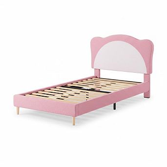 ANIXOL Kids Upholstered Platform Bed with Rounded Headboard