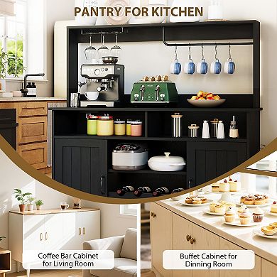 ANIXOL Farmhouse Coffee Bar Cabinet with Wine Storage