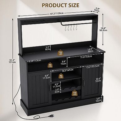 ANIXOL Farmhouse Coffee Bar Cabinet with Wine Storage