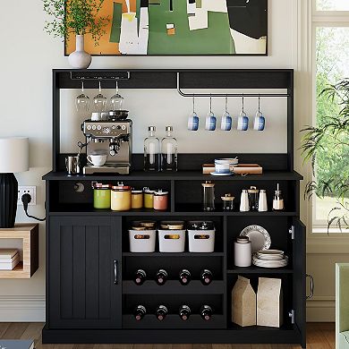 ANIXOL Farmhouse Coffee Bar Cabinet with Wine Storage