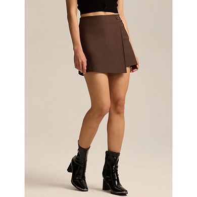 Women's Casual High Waist A-line Side Slit Asymmetrical Hem Mini Work Office Skorts Dress