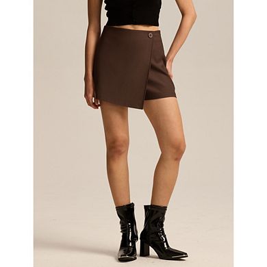 Women's Casual High Waist A-line Side Slit Asymmetrical Hem Mini Work Office Skorts Dress