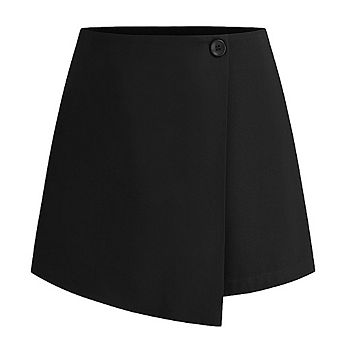 Women's Casual High Waist A-line Side Slit Asymmetrical Hem Mini Work Office Skorts Dress
