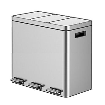 Three Compartment Trash Can - 60L/16 Gal Stainless Steel Kitchen Trash Can