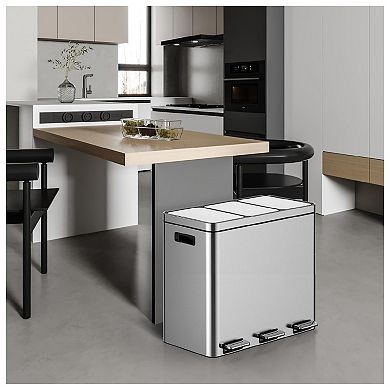 Three Compartment Trash Can - 60L/16 Gal Stainless Steel Kitchen Trash Can
