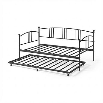 IDEALHOUSE Twin Daybed with Arched Headboard, Metal Frame & Optional Trundle