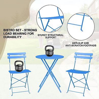 ANIXOL Foldable 3-Piece Metal Garden Bistro Set