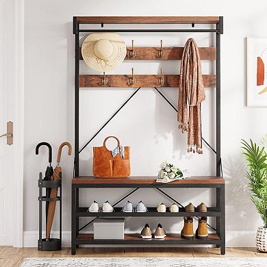 ANIXOL Hall Tree Coat Rack with Bench and Shoe Storage