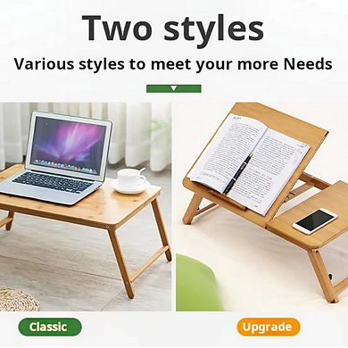 ANIXOL Portable Folding Wooden Laptop Table with Adjustable Bed Tray