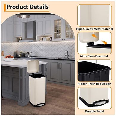 8 Gallon / 30 Liter Trash Can with Soft-Close Lid, Stainless Steel Garbage Can
