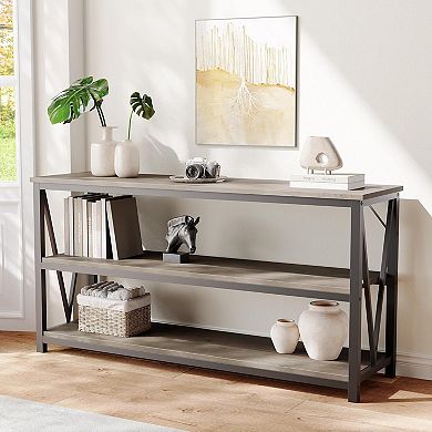 IDEALHOUSE 55-Inch 3-Tier Industrial Console Table, V-Shape Metal