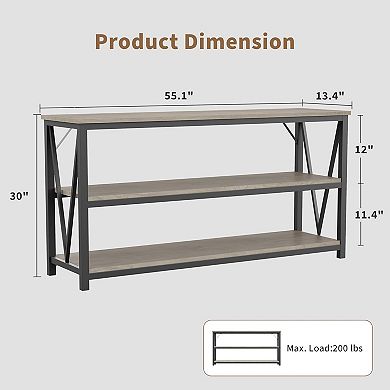 IDEALHOUSE 55-Inch 3-Tier Industrial Console Table, V-Shape Metal