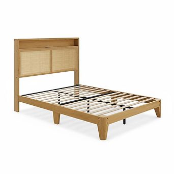 ANIXOL Rattan Bed Frame with LED Lights & Charging Station