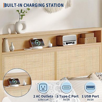 ANIXOL Rattan Bed Frame with LED Lights & Charging Station