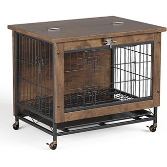 Small Dog Crate Furniture with 2 Doors and Locking Wheels