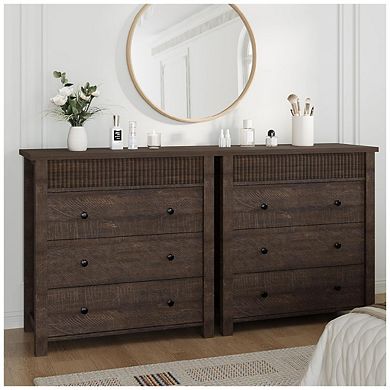 Fluted 3 Drawer Dresser Nightstand Wooden Chest
