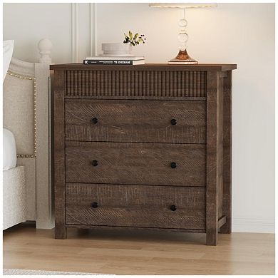 Fluted 3 Drawer Dresser Nightstand Wooden Chest