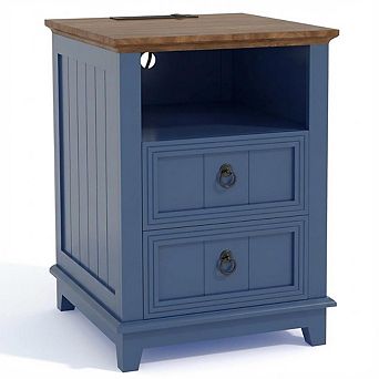 IDEALHOUSE 18 in Nightstand with Charging Station & 2 Drawers, Farmhouse Style