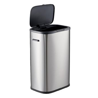 Kitchen Trash Can, 55L Rectangular Trash Can with Pop-up Lid, Stainless Steel Recycling Trash Can