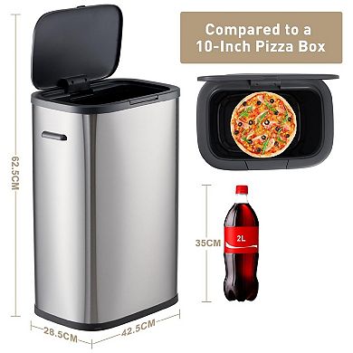 Kitchen Trash Can, 55L Rectangular Trash Can with Pop-up Lid, Stainless Steel Recycling Trash Can