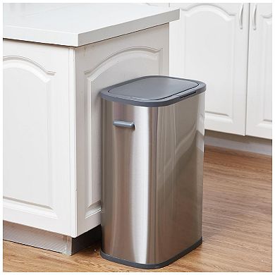 Kitchen Trash Can, 55L Rectangular Trash Can with Pop-up Lid, Stainless Steel Recycling Trash Can